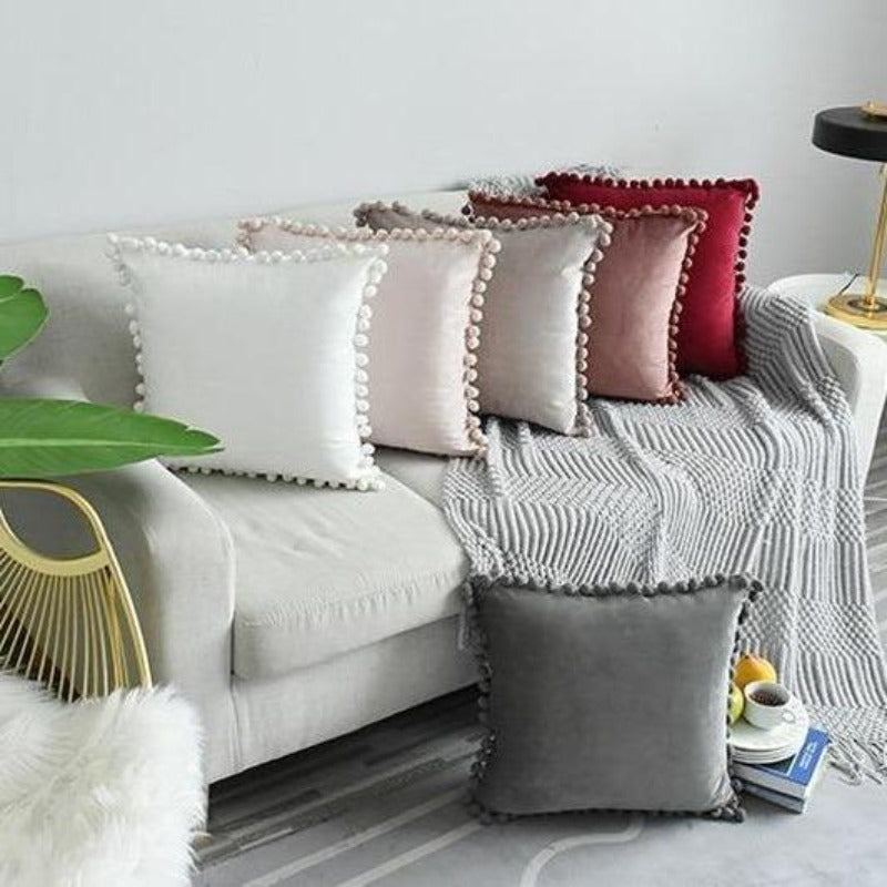 The Luxe Pom Pom Velvet Pillow Cover