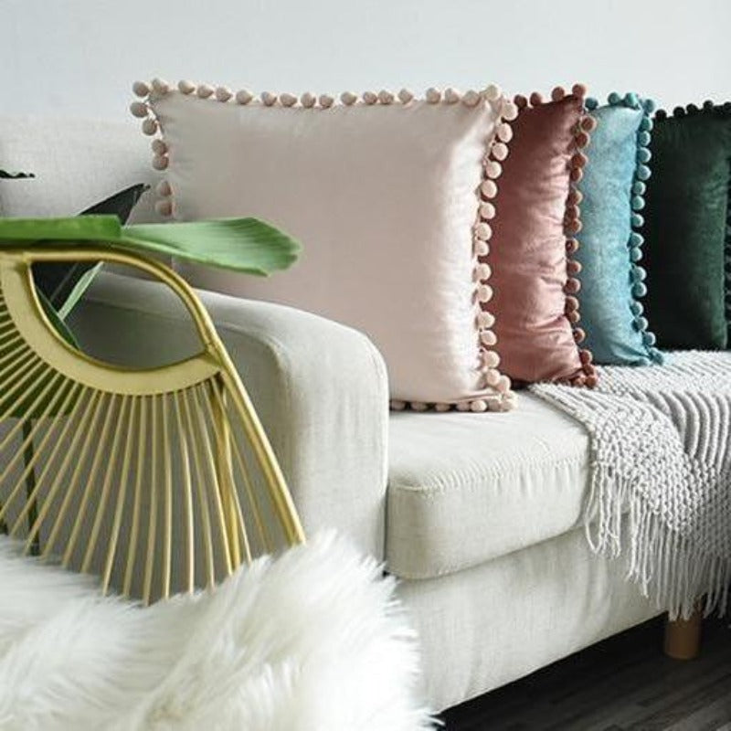 The Luxe Pom Pom Velvet Pillow Cover