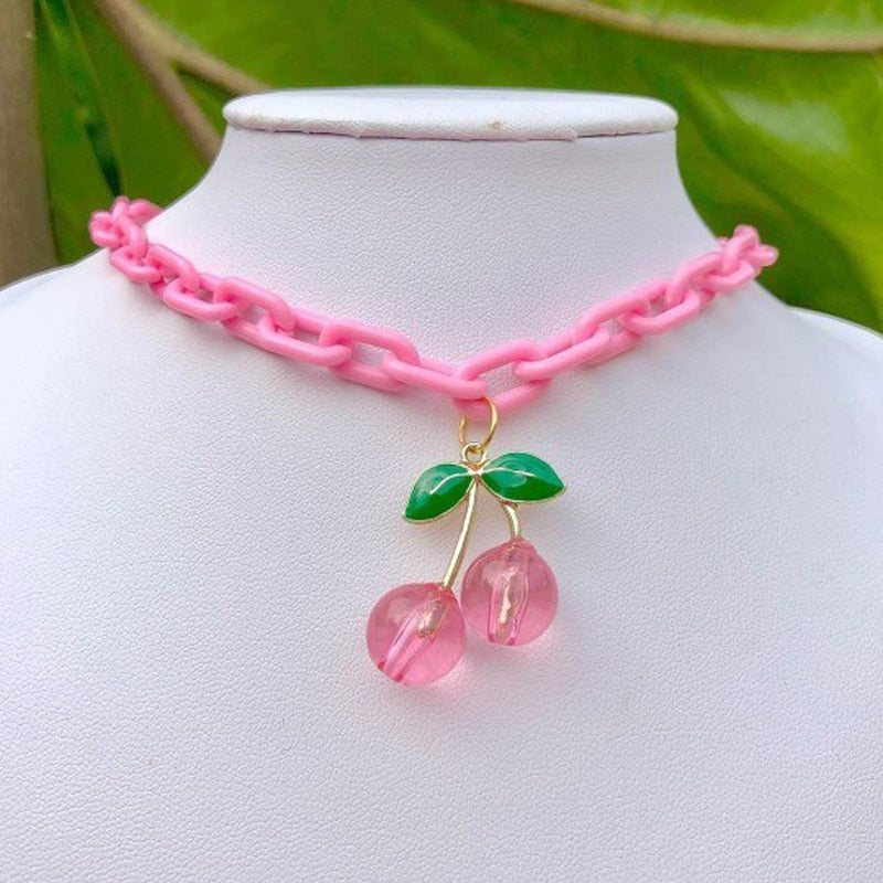 Pink Cherry Jewelry Necklace