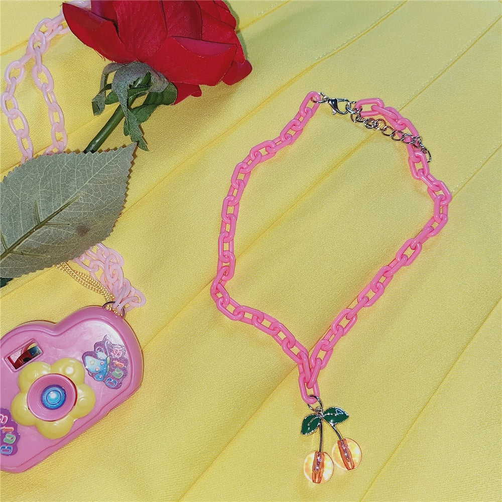 Pink Cherry Jewelry Necklace