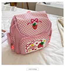 Pink Girl Embroidery Strawberry Schoolbag