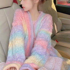 Rainbow Sweet Kawaii Knitted Cardigan