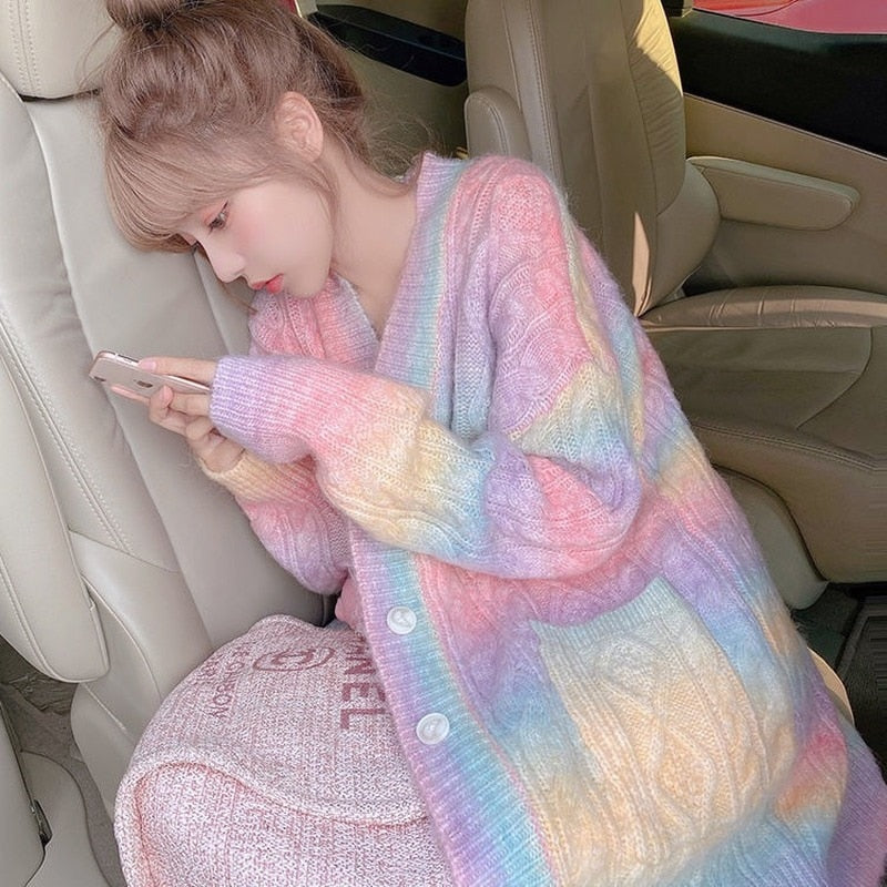 Rainbow Sweet Kawaii Knitted Cardigan