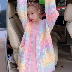 Rainbow Sweet Kawaii Knitted Cardigan