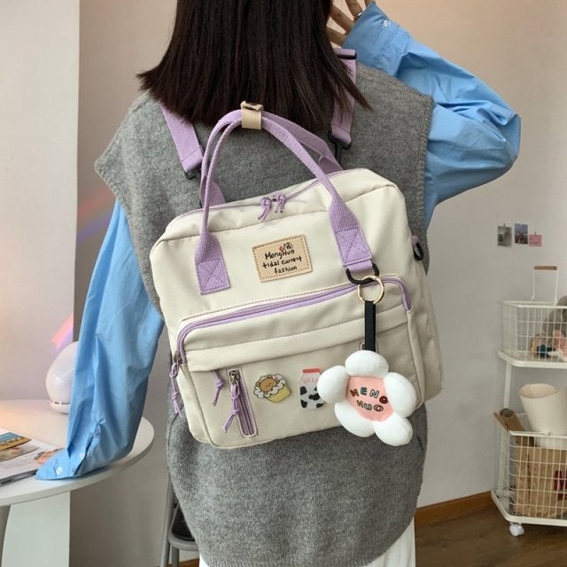 Preppy Style Floral Schoolbag Multifunction Backpack