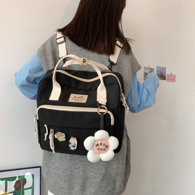 Preppy Style Floral Schoolbag Multifunction Backpack