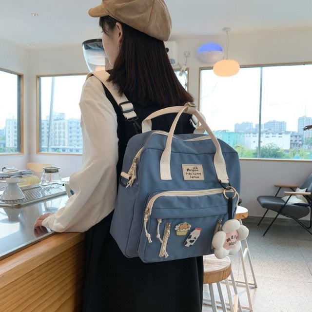 Preppy Style Floral Schoolbag Multifunction Backpack