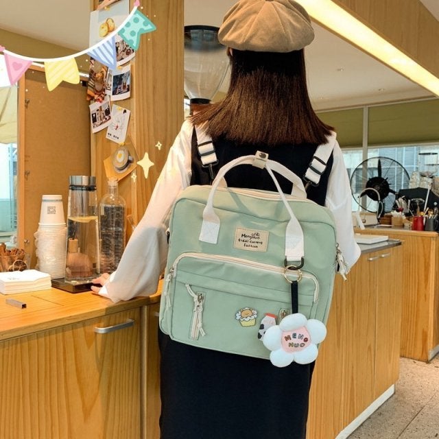 Preppy Style Floral Schoolbag Multifunction Backpack