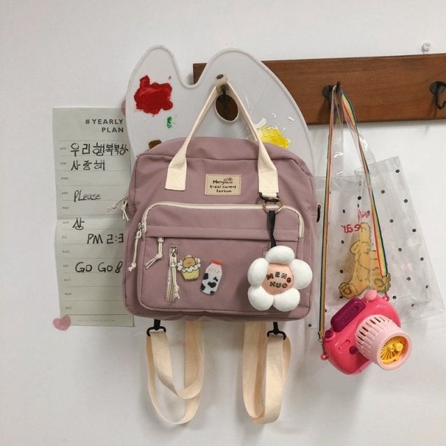 Preppy Style Floral Schoolbag Multifunction Backpack