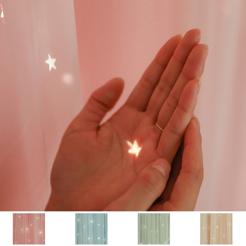 Cute Pink Window Curtain Hollowed Out Stars for Bedroom