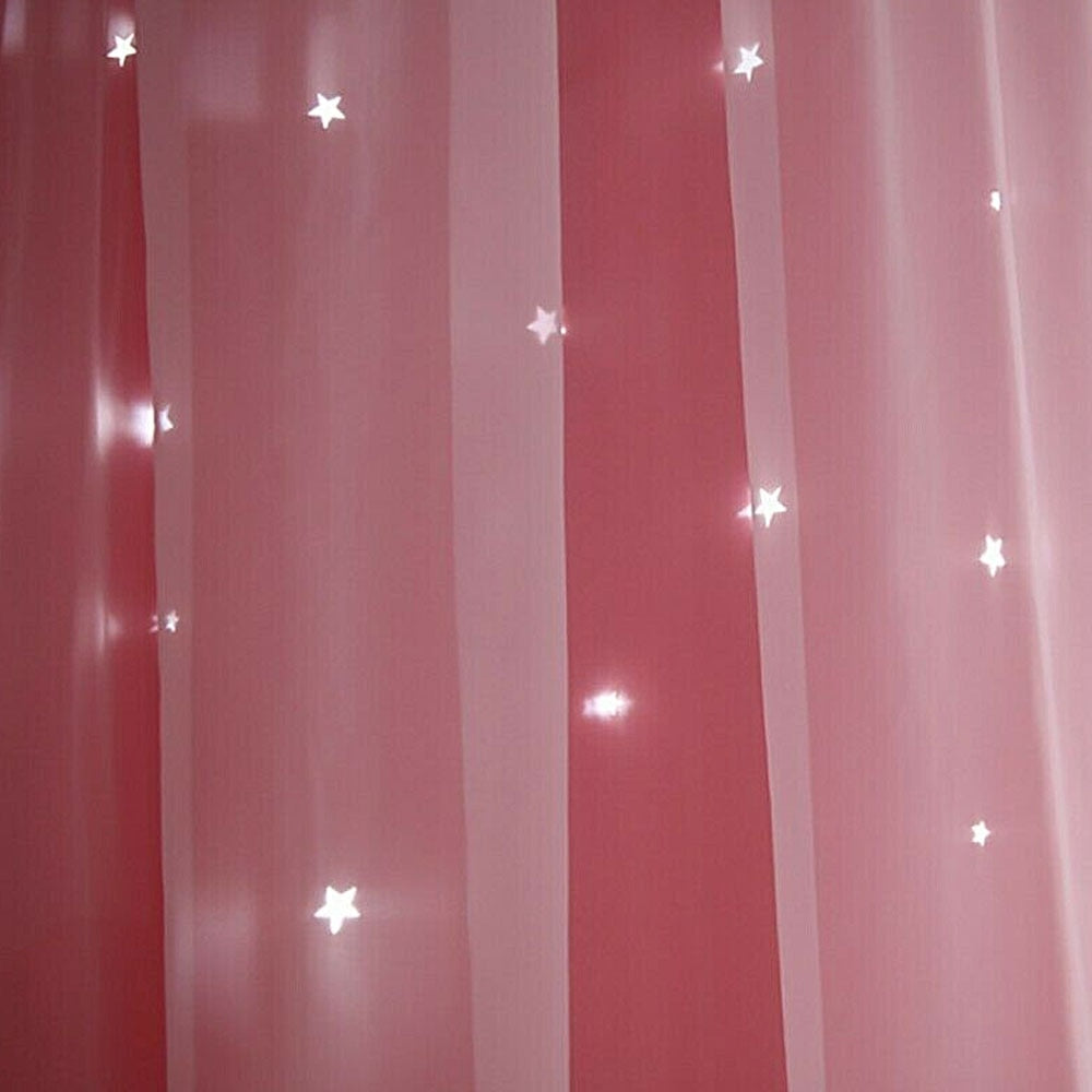 Linda cortina de ventana rosa con estrellas ahuecadas para dormitorio