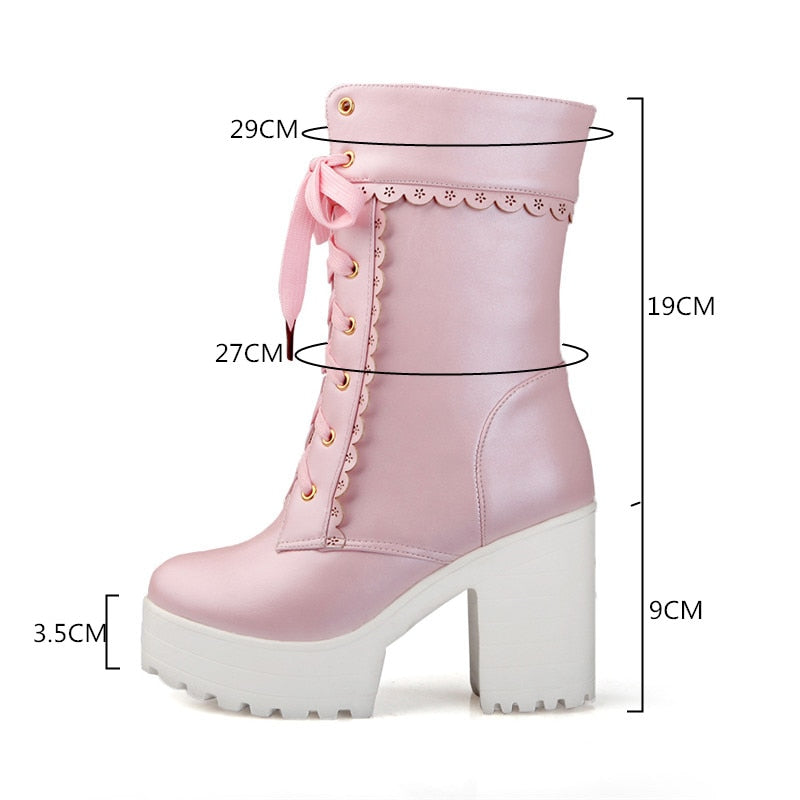 Pink Girl Lace Up Platform Boots