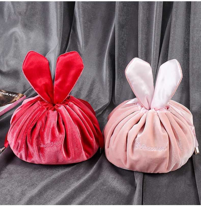 Kawaii Rabbit Ear Flannel Lazy Cosmetic Bag