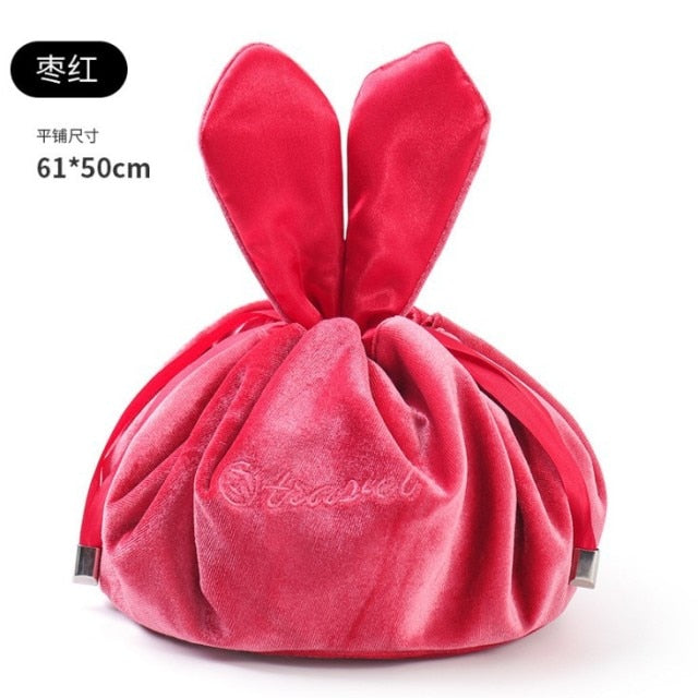 Kawaii Rabbit Ear Flannel Lazy Cosmetic Bag