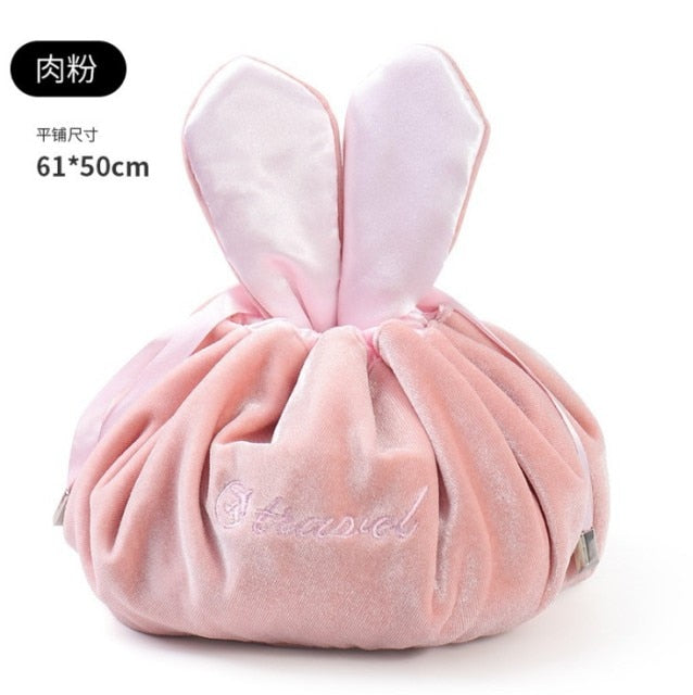 Kawaii Rabbit Ear Flannel Lazy Cosmetic Bag