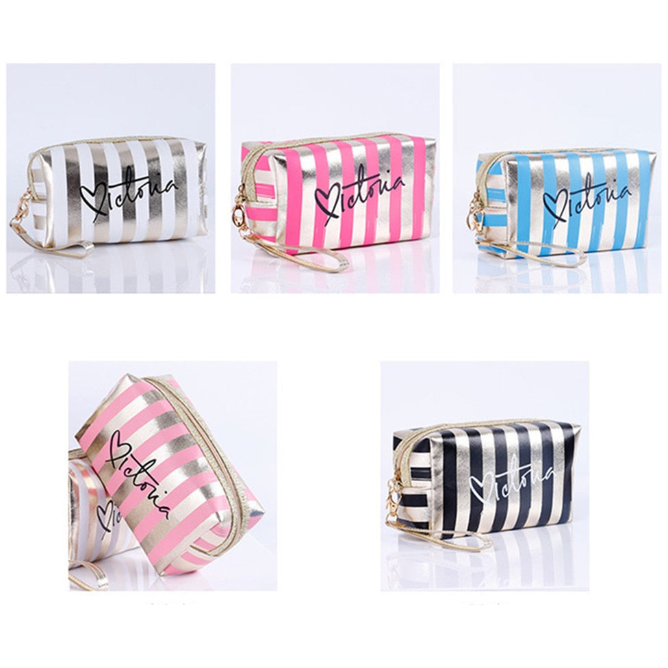 Pink Stripe Cosmetic Bag