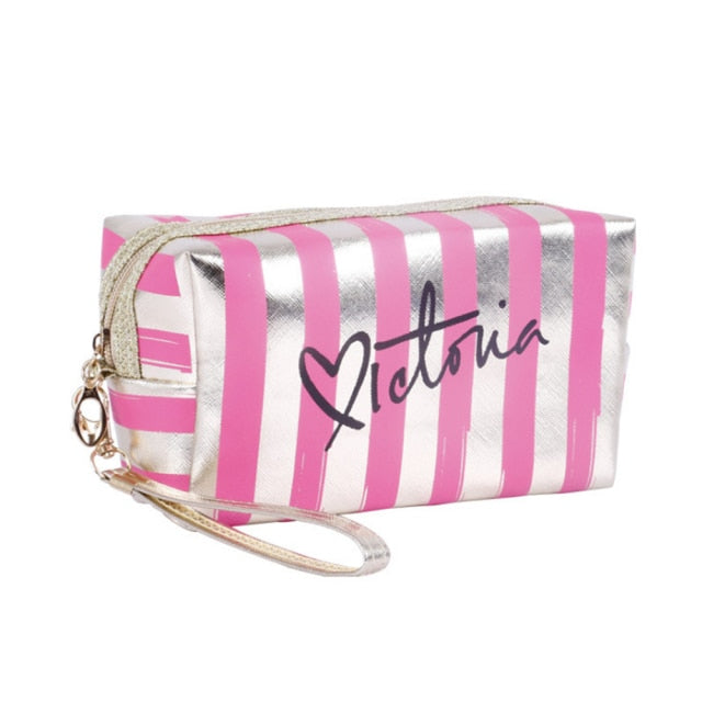 Pink Stripe Cosmetic Bag