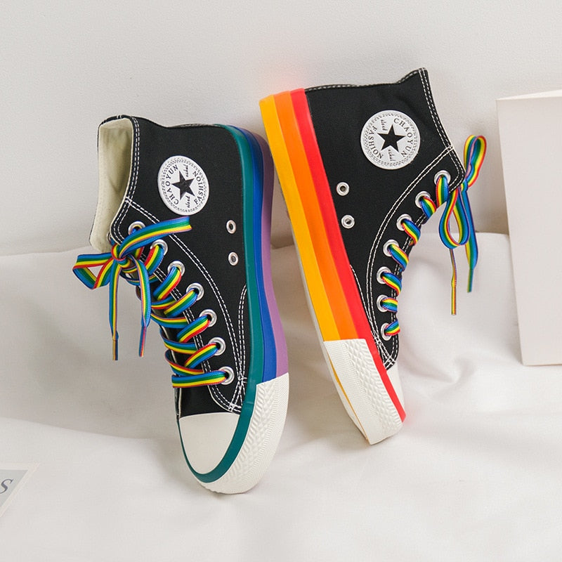 Harajuku Rainbow High Top Sneakers Canvas