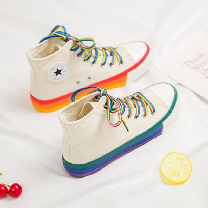 Harajuku Rainbow High Top Sneakers Canvas