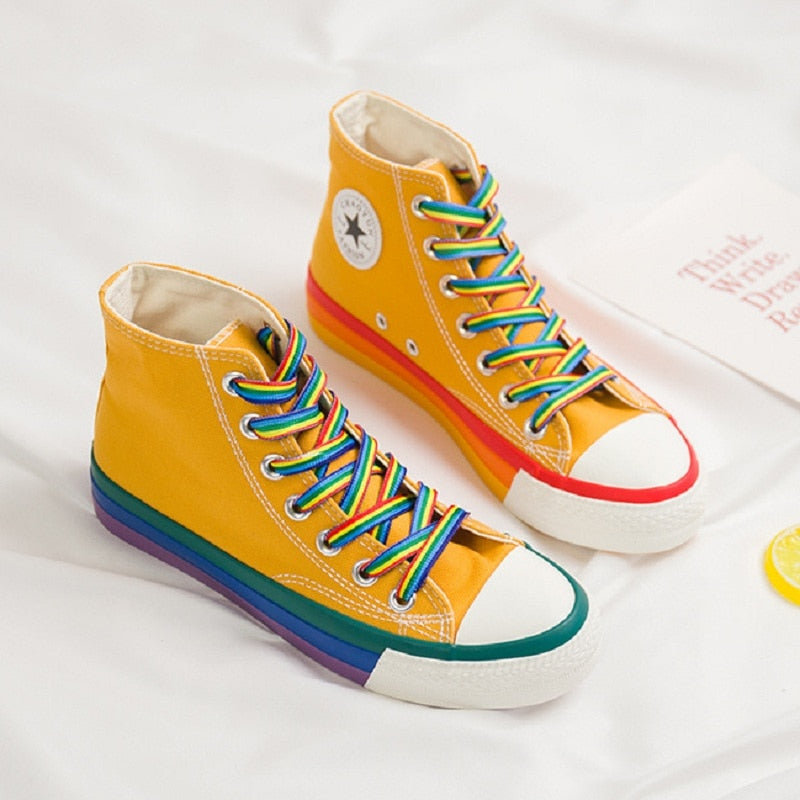 Harajuku Rainbow High Top Sneakers Canvas