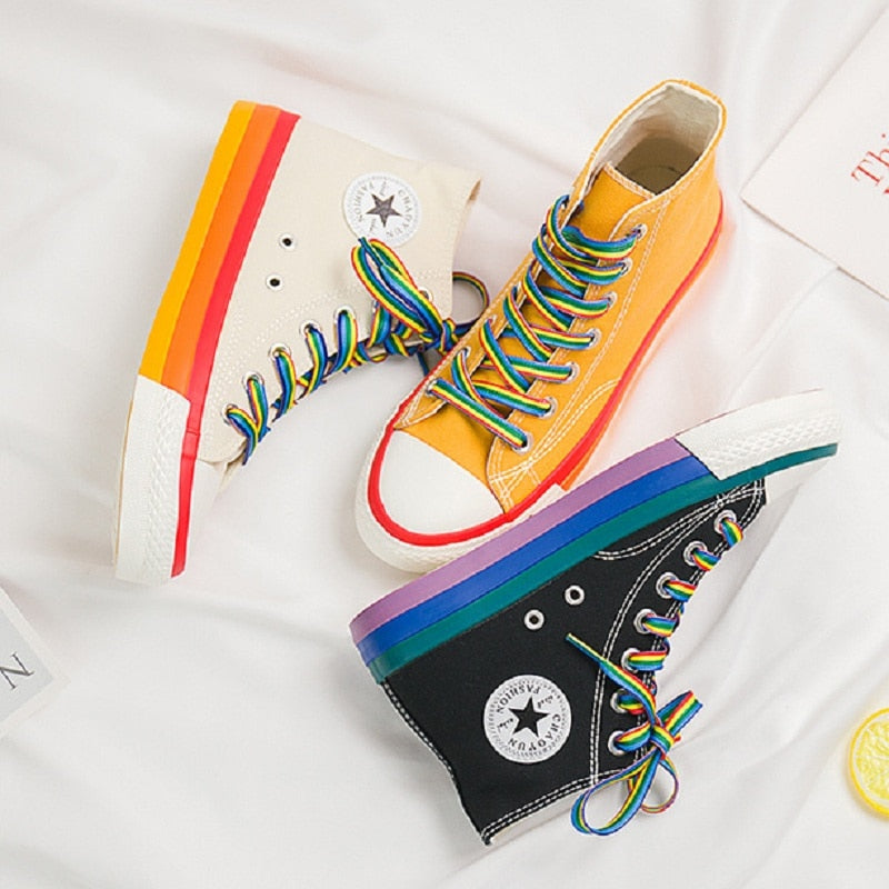 Harajuku Rainbow High Top Sneakers Canvas