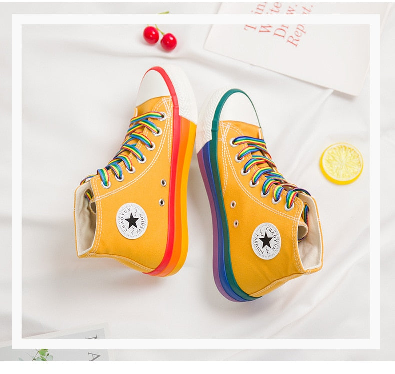 Harajuku Rainbow High Top Sneakers Canvas