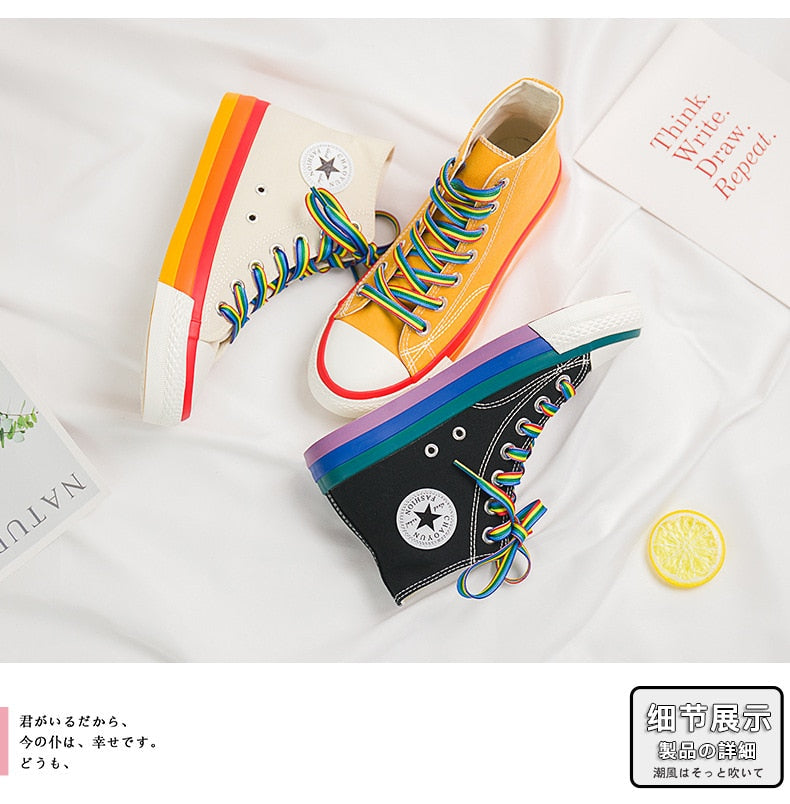 Harajuku Rainbow High Top Sneakers Canvas