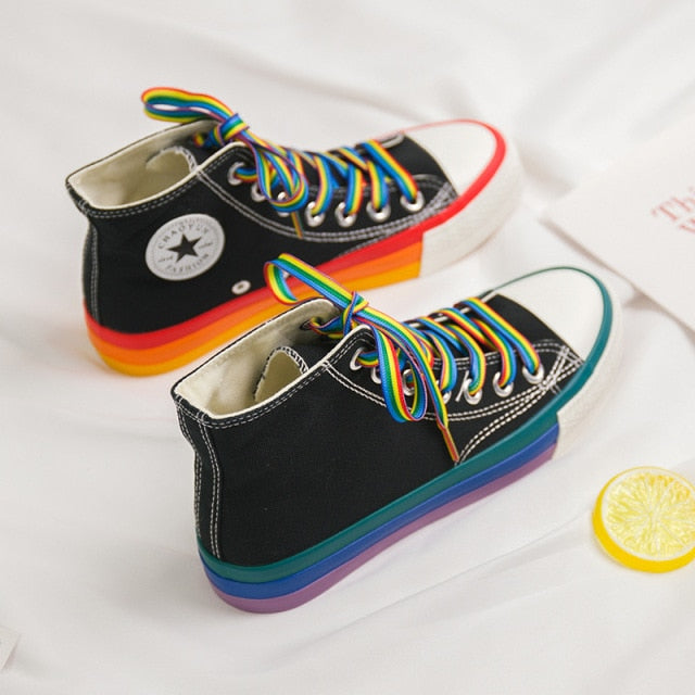 Harajuku Rainbow High Top Sneakers Canvas