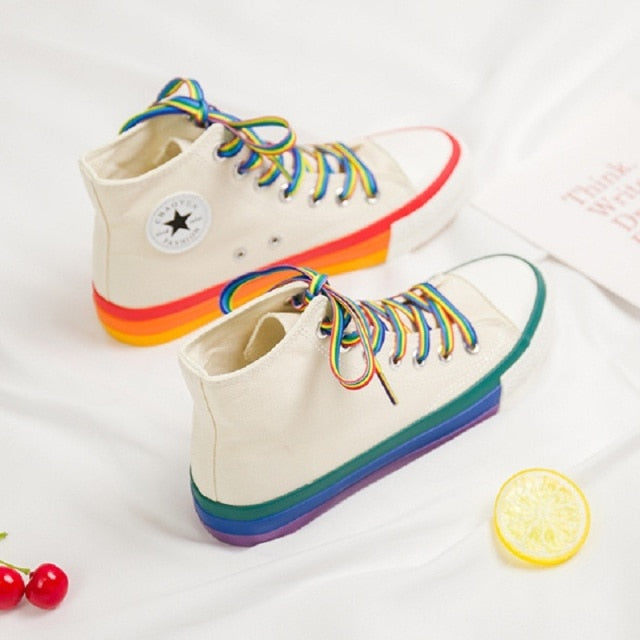 Harajuku Rainbow High Top Sneakers Canvas