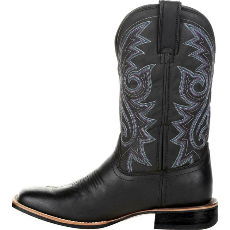 Mens Embroidered Retro Western Cowboy Boots Plus Size