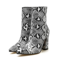 Pointed Thick Heel  Zipper Boots