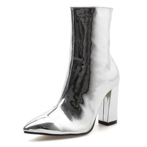 Pointed Thick Heel  Zipper Boots