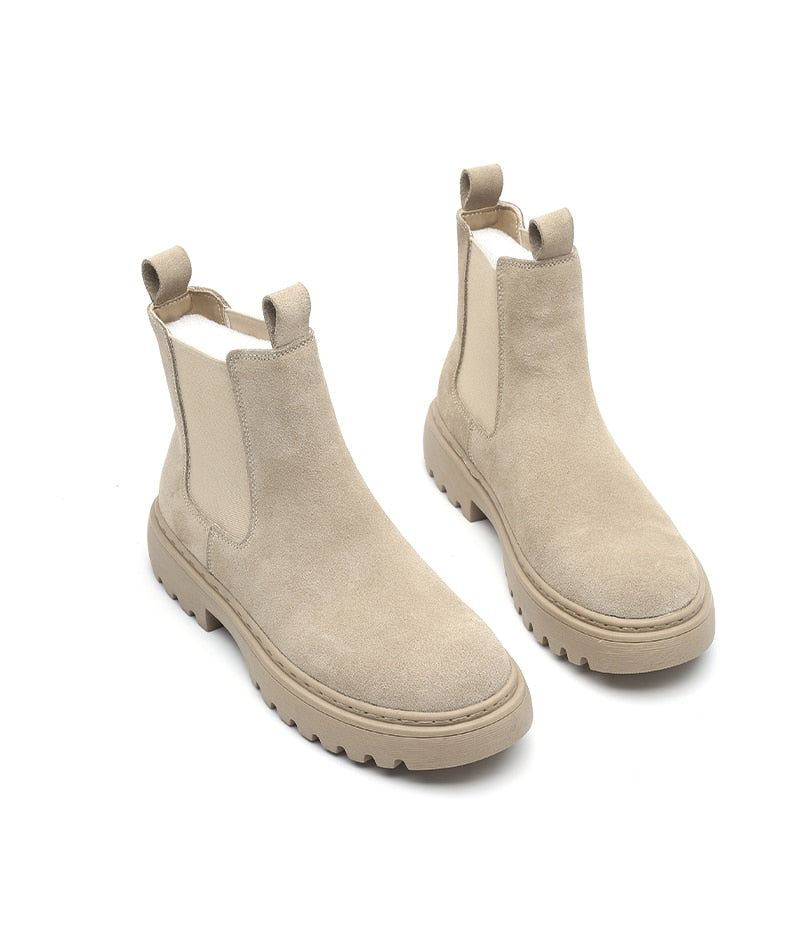 Women Suede Leather Circle Chelsea Boots