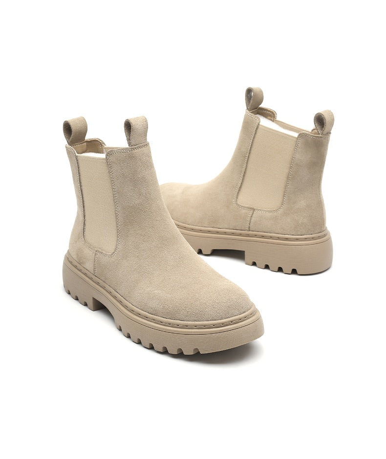 Women Suede Leather Circle Chelsea Boots