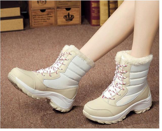 Waterproof Winter Plush Velvet Lace-up Boots