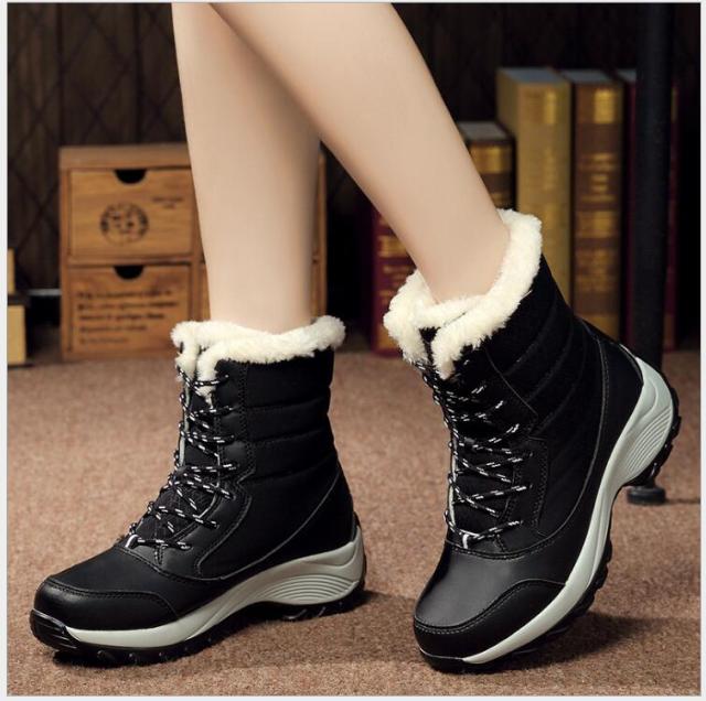 Waterproof Winter Plush Velvet Lace-up Boots