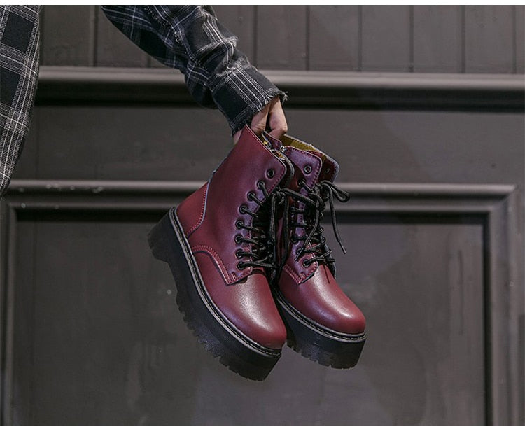 Women Grunge Shoes Platform Lace-up Combat Boots