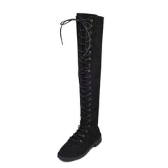 Oberschenkelhohe Stiefel ohne Absatz, Winter-Schnürstiefel mit Reißverschluss für Damen über dem Knie