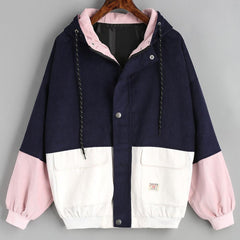 Cute Loose Color-block Corduroy Jacket