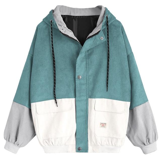 Cute Loose Color-block Corduroy Jacket