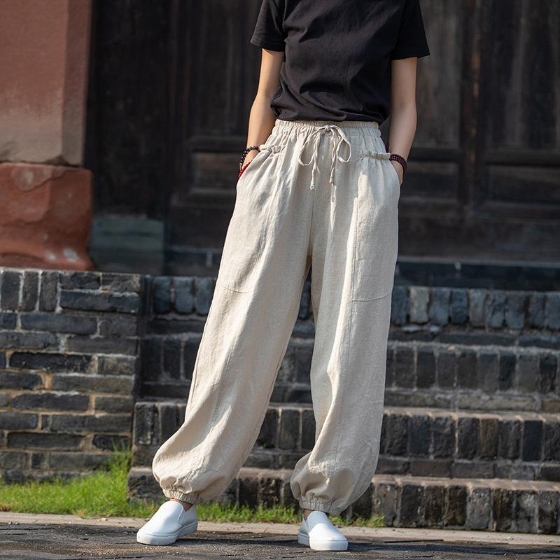 Retro Casual Cotton Linen Patchwork Bloomer Pants