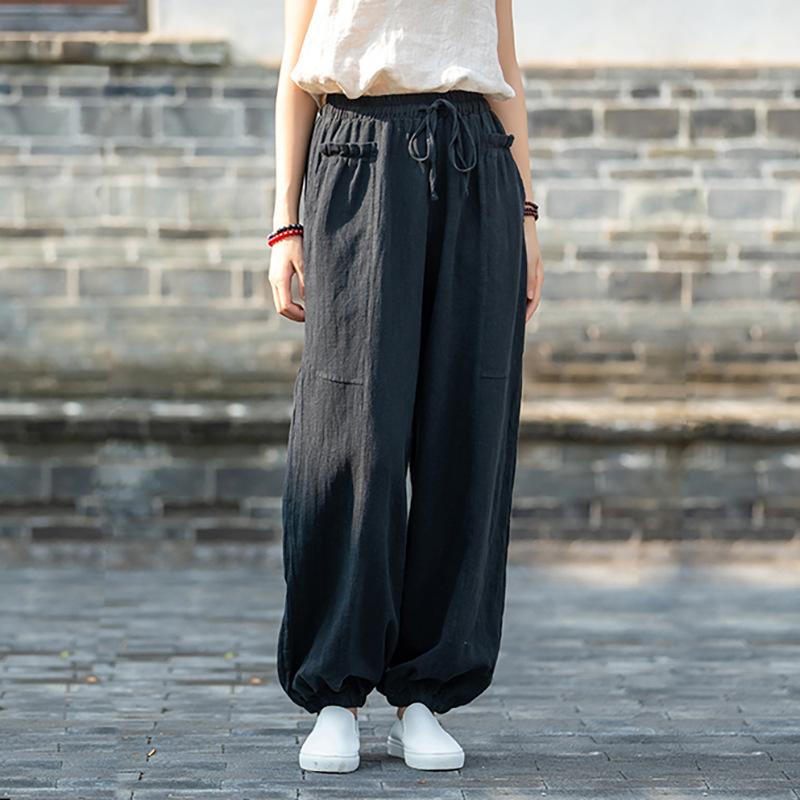 Retro Casual Cotton Linen Patchwork Bloomer Pants