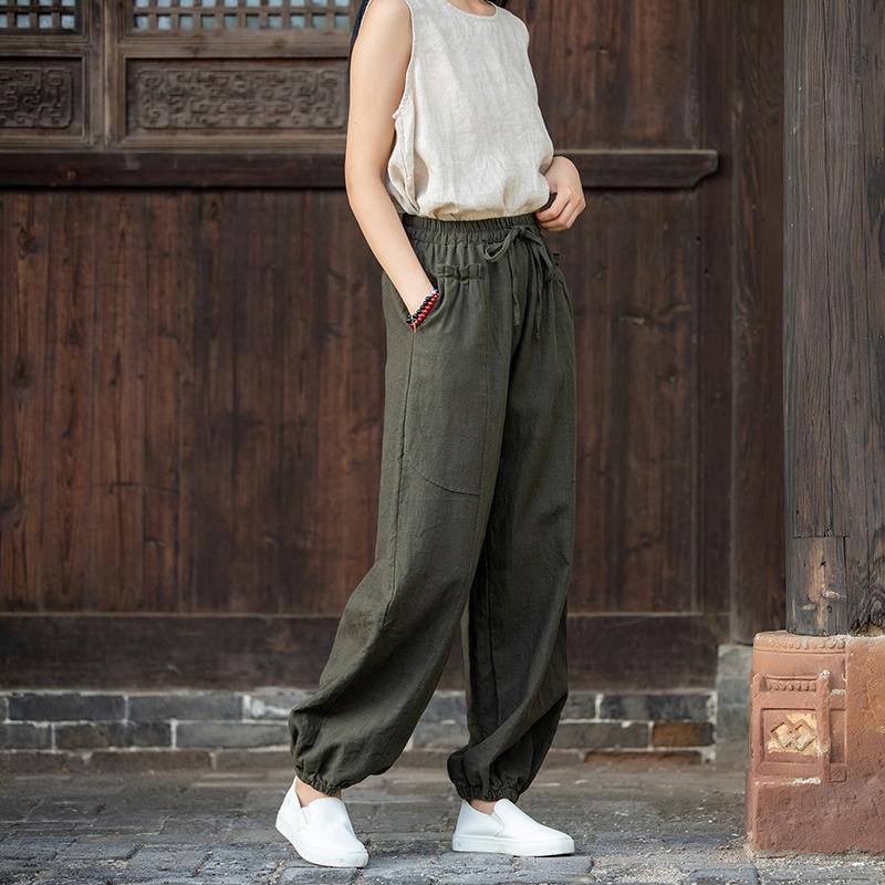 Retro Casual Cotton Linen Patchwork Bloomer Pants