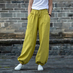 Retro Casual Cotton Linen Patchwork Bloomer Pants