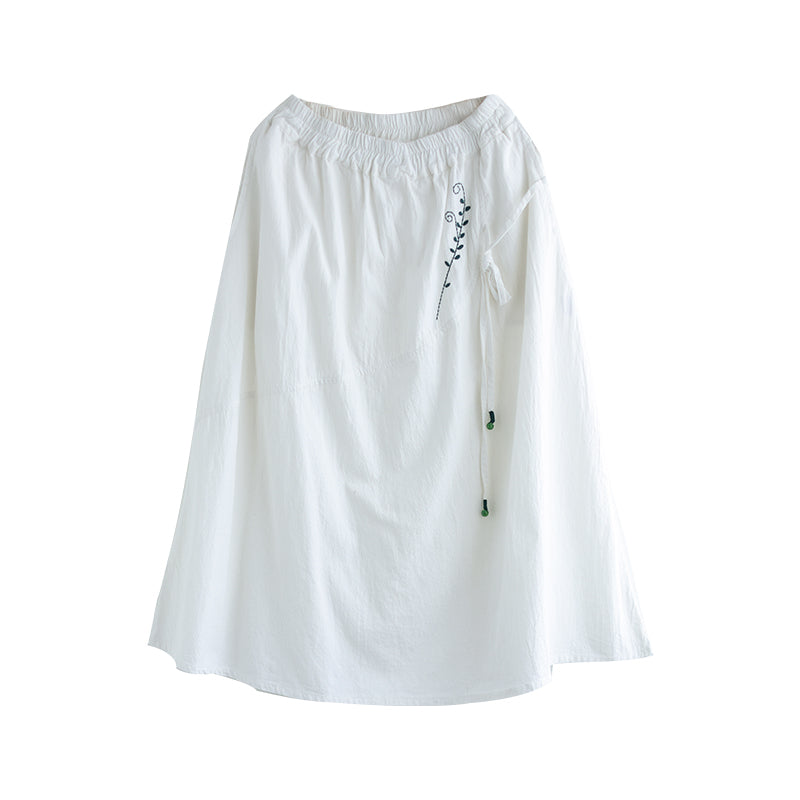 Retro Cotton Linen Embroidery Loose A-Line Skirt