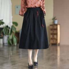 Retro Cotton Linen Embroidery Loose A-Line Skirt