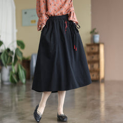 Retro Cotton Linen Embroidery Loose A-Line Skirt