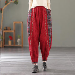 Retro Cotton Linen Floral Embroidery Loose HaremPants