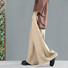 Retro Cotton Linen Women Casual Wide Leg Pants