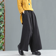 Retro Cotton Linen Women Casual Wide Leg Pants